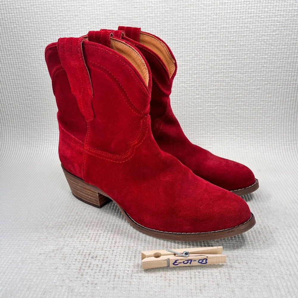Dingo Tumbleweed Boots Women's 9 Red Suede Leather Lined Mid Calf Cowboy Booties - Picture 9 of 9